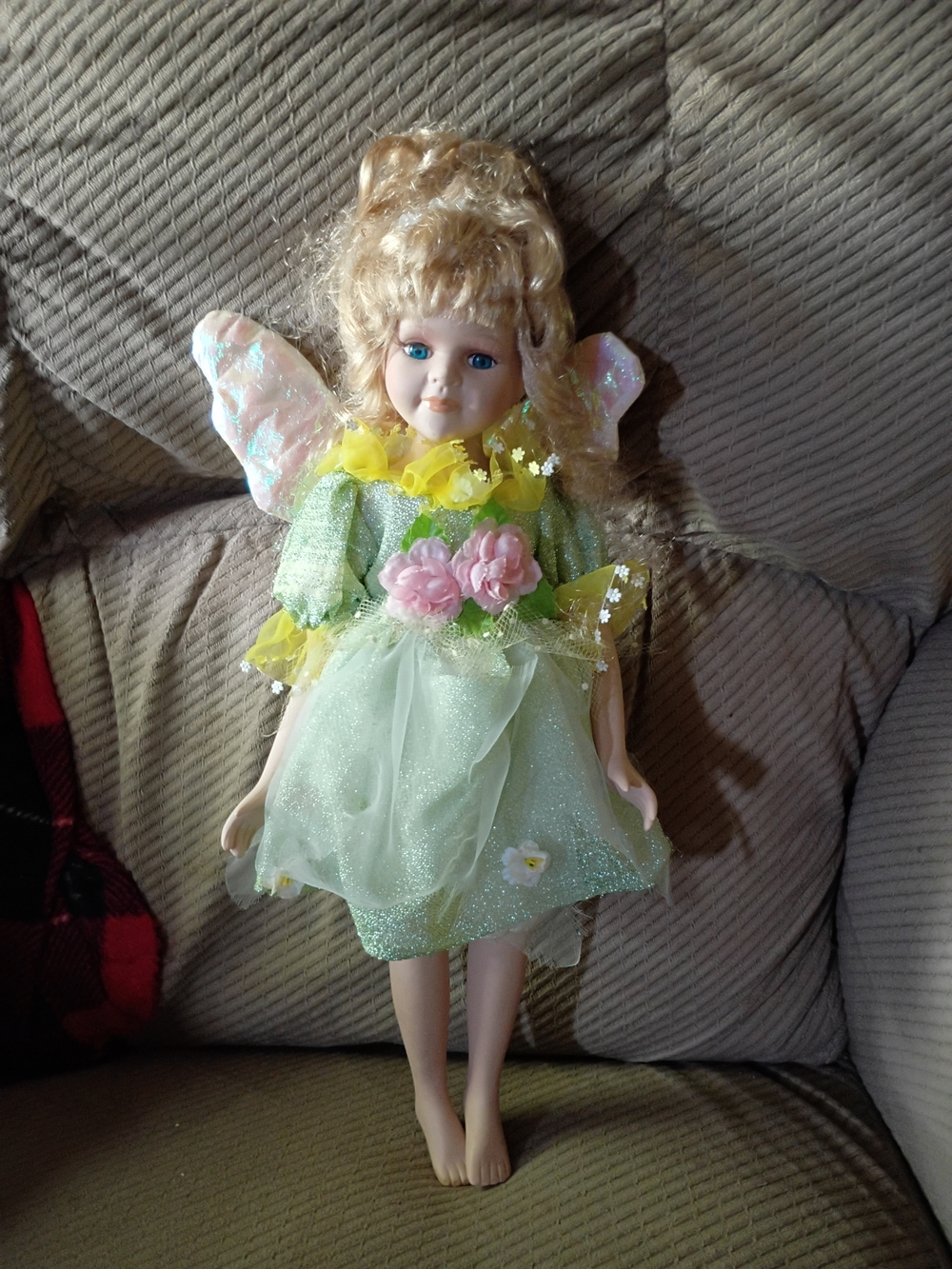 Blonde Fairy Doll in Light Green Dress with Pink Accents